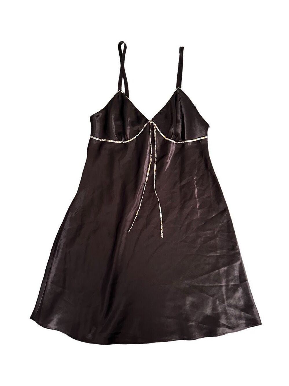 vintage adonna silky satin brown slip mini camisole dress women’s size medium
